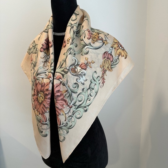 Authentic Burberrys Cream Floral Silk Scarf - Picture 3 of 8